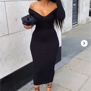 Fashion Nova Ribbed Midi Dress (ORANGE)